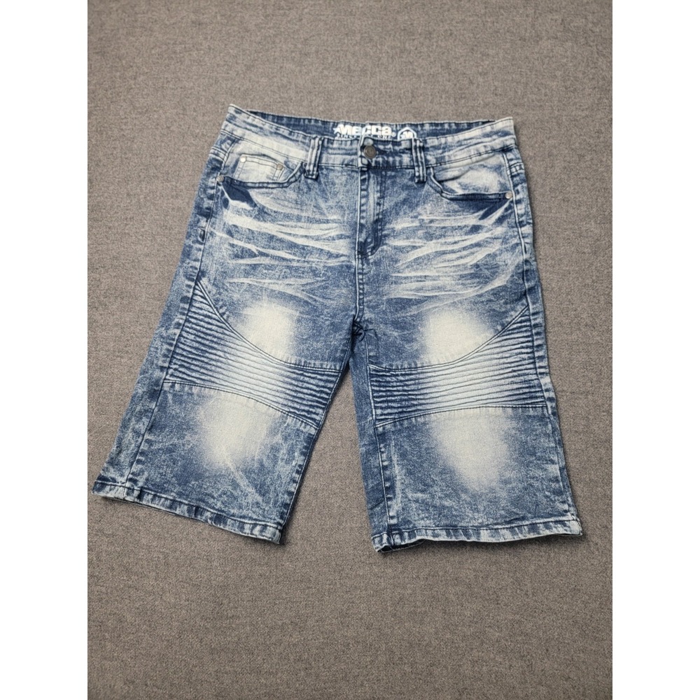 Mecca Since Day One Shorts Youth Size 14 Blue Acid Wash Stretch‎ Moto Biker Jean